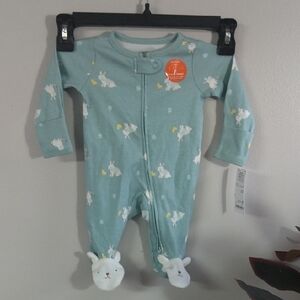 Mint Green Bunny Print Kids One Piece